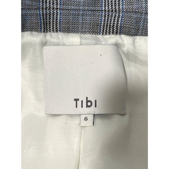 Tibi Blazer Cooper Oversized Cutout Prince Wales Checked Wool Silk Gray Size 6 - Picture 7 of 13